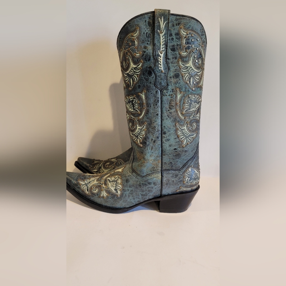 COWGIRL BLUE LEATHER BOOTS  CORKYS GIRL SANT A FE SIZE 10